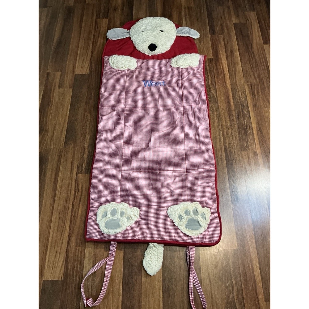 Pottery Barn Kids Shaggy Head Puppy/Dog Red Gingham Sleeping Bag Monogram - WEST
